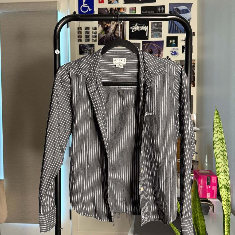 Vinatge Guess Jeans Striped Long Sleeve Button Down Shirt Size Small